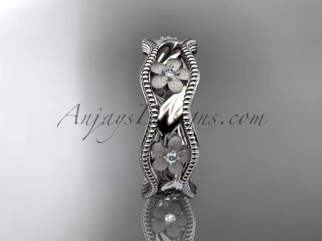 platinum diamond flower wedding ring, engagement ring, wedding band ADLR190 - AnjaysDesigns