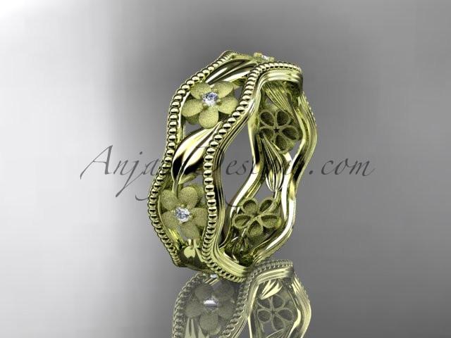 14kt yellow gold diamond flower wedding ring engagement ring wedding band ADLR190 - AnjaysDesigns