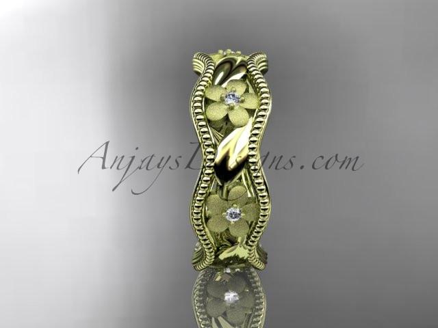 14kt yellow gold diamond flower wedding ring engagement ring wedding band ADLR190 - AnjaysDesigns