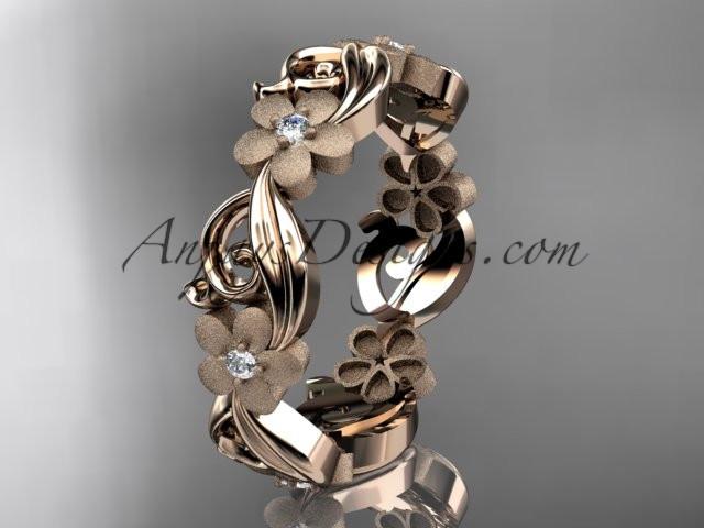 14kt rose gold diamond flower wedding ring, engagement ring, wedding band ADLR191 - AnjaysDesigns