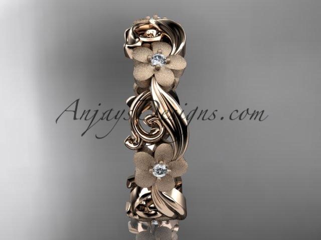 14kt rose gold diamond flower wedding ring, engagement ring, wedding band ADLR191 - AnjaysDesigns