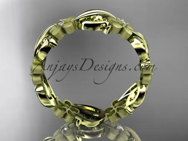 14kt yellow gold diamond flower wedding ring, engagement ring, wedding band. ADLR191 - AnjaysDesigns