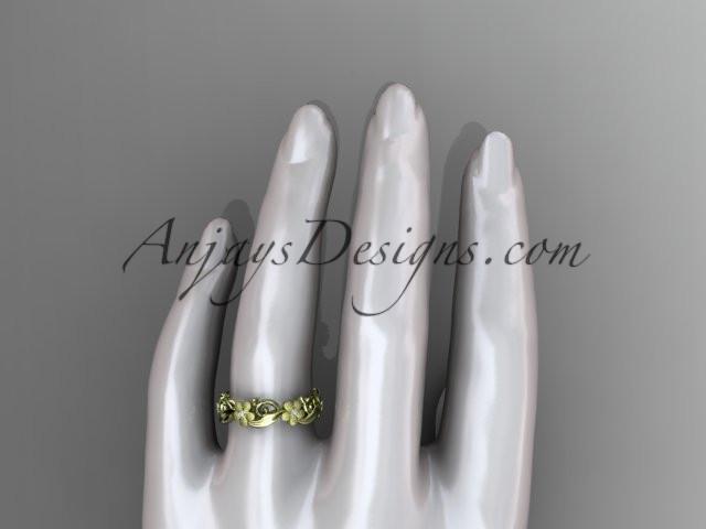 14kt yellow gold diamond flower wedding ring, engagement ring, wedding band. ADLR191 - AnjaysDesigns
