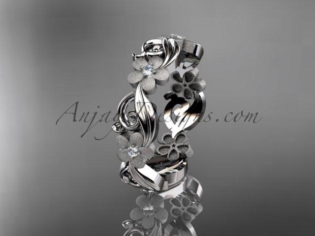 14kt white gold diamond flower wedding ring, engagement ring, wedding band ADLR191 - AnjaysDesigns