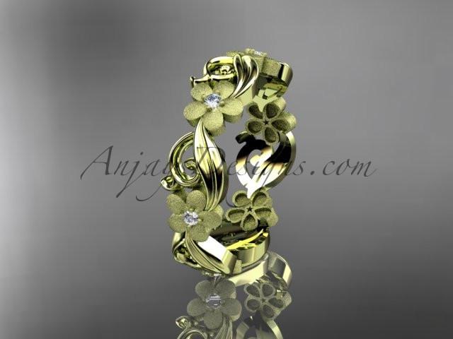 14kt yellow gold diamond flower wedding ring, engagement ring, wedding band. ADLR191 - AnjaysDesigns