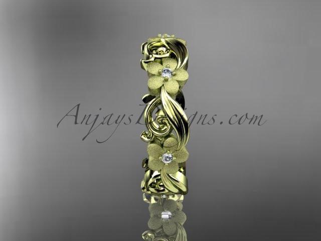 14kt yellow gold diamond flower wedding ring, engagement ring, wedding band. ADLR191 - AnjaysDesigns