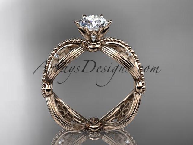 14kt rose gold diamond floral wedding ring, engagement ring ADLR192 - AnjaysDesigns