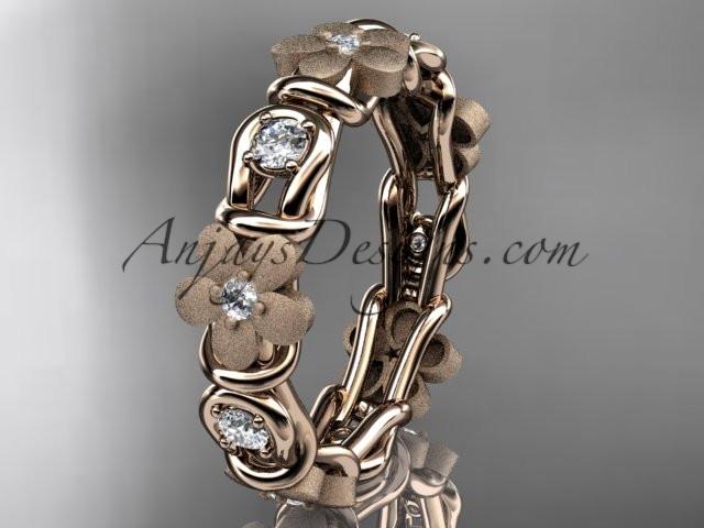 14kt rose gold diamond flower wedding ring, engagement ring, wedding band ADLR197 - AnjaysDesigns