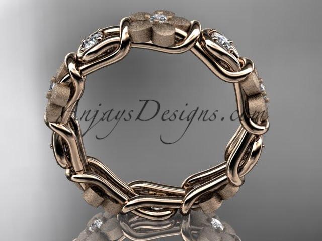 14kt rose gold diamond flower wedding ring, engagement ring, wedding band ADLR197 - AnjaysDesigns