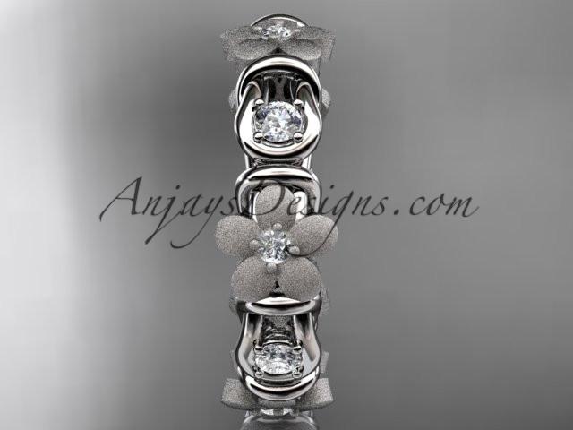 14kt white gold diamond flower wedding ring, engagement ring, wedding band ADLR197 - AnjaysDesigns
