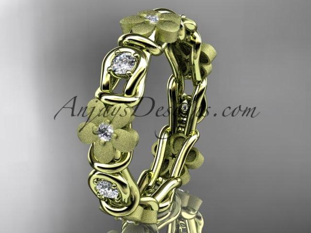 14kt yellow gold diamond flower wedding ring, engagement ring, wedding band ADLR197 - AnjaysDesigns