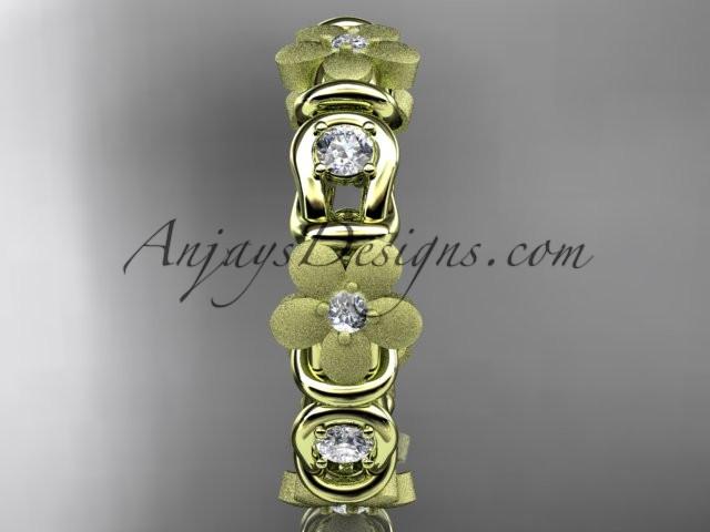 14kt yellow gold diamond flower wedding ring, engagement ring, wedding band ADLR197 - AnjaysDesigns