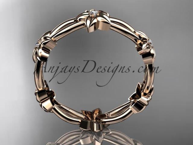 14k rose gold diamond leaf,vine flower wedding ring,engagement ring ADLR19B - AnjaysDesigns