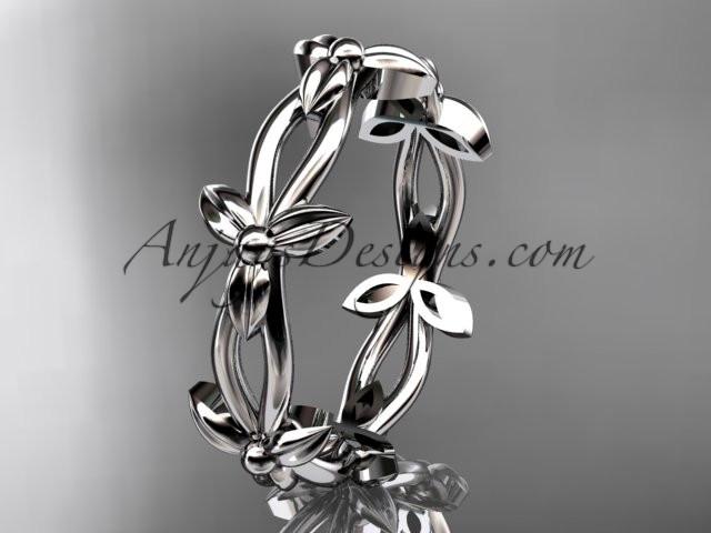 14k white gold leaf and vine wedding ring, engagement ring ADLR19C - AnjaysDesigns