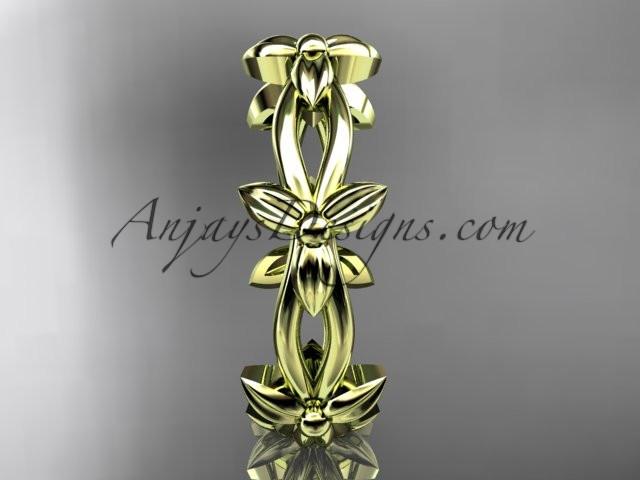 14k yellow gold leaf and vine wedding ring, engagement ring ADLR19C - AnjaysDesigns
