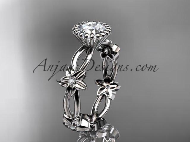 14k white gold diamond leaf and vine wedding ring,engagement ring ADLR19D - AnjaysDesigns