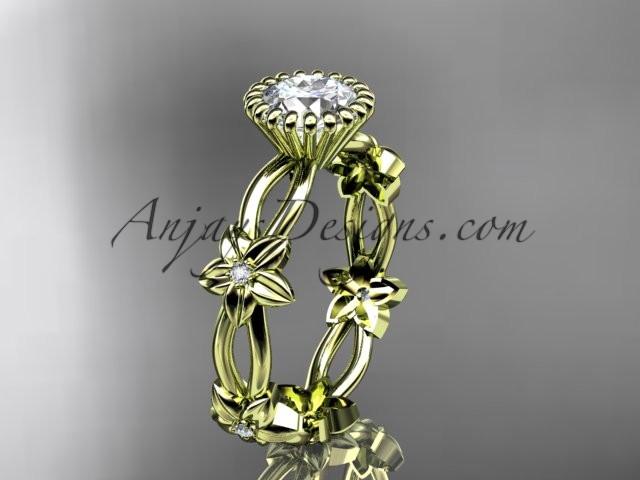 14k yellow gold diamond leaf and vine wedding ring,engagement ring ADLR19D - AnjaysDesigns