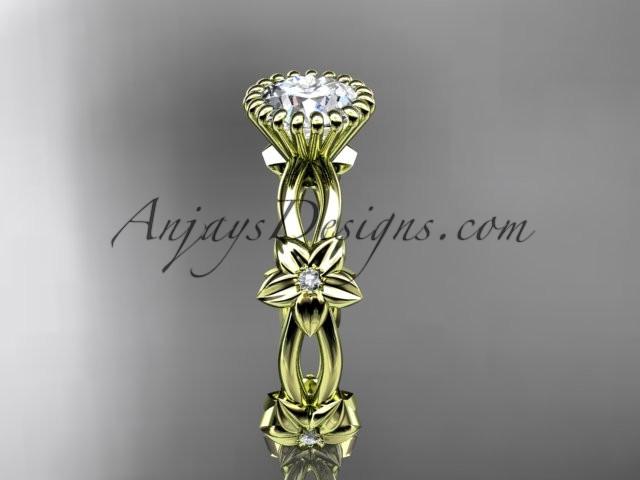 14k yellow gold diamond leaf and vine wedding ring,engagement ring ADLR19D - AnjaysDesigns