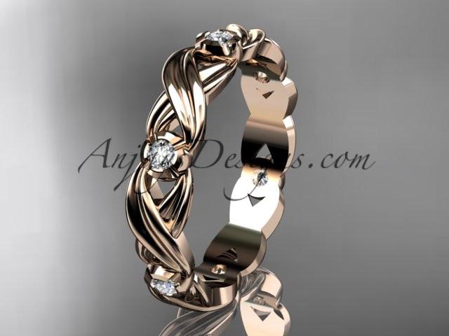 14kt rose gold diamond leaf and vine wedding ring, engagement ring, wedding band.ADLR19. nature inspired jewelry - AnjaysDesigns