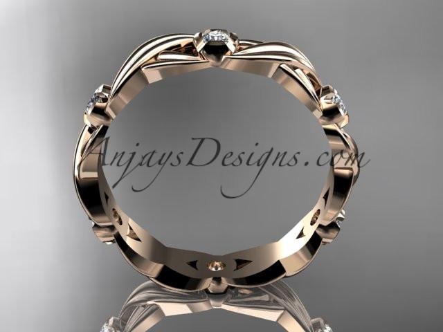 14kt rose gold diamond leaf and vine wedding ring, engagement ring, wedding band.ADLR19. nature inspired jewelry - AnjaysDesigns
