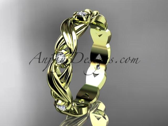 14kt yellow gold diamond leaf and vine wedding ring, engagement ring,wedding band. ADLR19. nature inspired jewelry - AnjaysDesigns