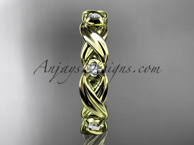 14kt yellow gold diamond leaf and vine wedding ring, engagement ring,wedding band. ADLR19. nature inspired jewelry - AnjaysDesigns