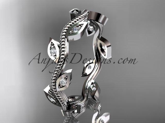 14k white gold diamond leaf and vine wedding ring, engagement ring, wedding band ADLR1B - AnjaysDesigns