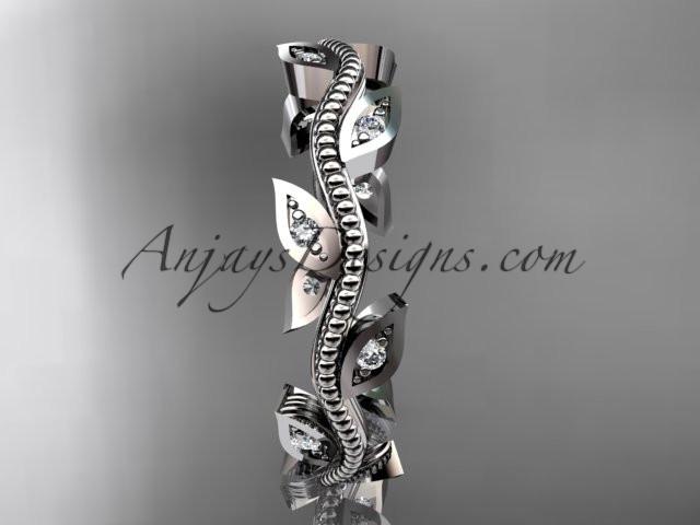 platinum diamond leaf and vine wedding ring, engagement ring, wedding band ADLR1B - AnjaysDesigns