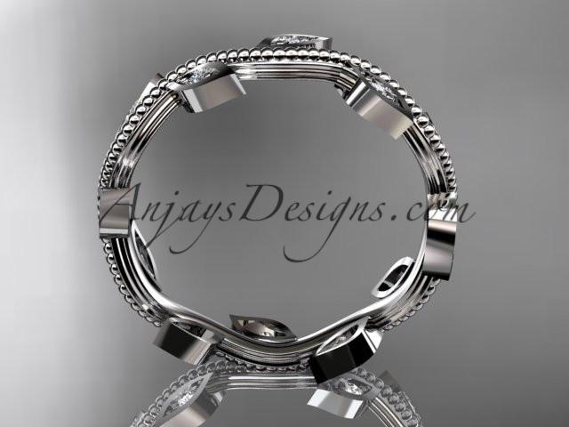 platinum diamond leaf and vine wedding ring, engagement ring, wedding band ADLR1B - AnjaysDesigns