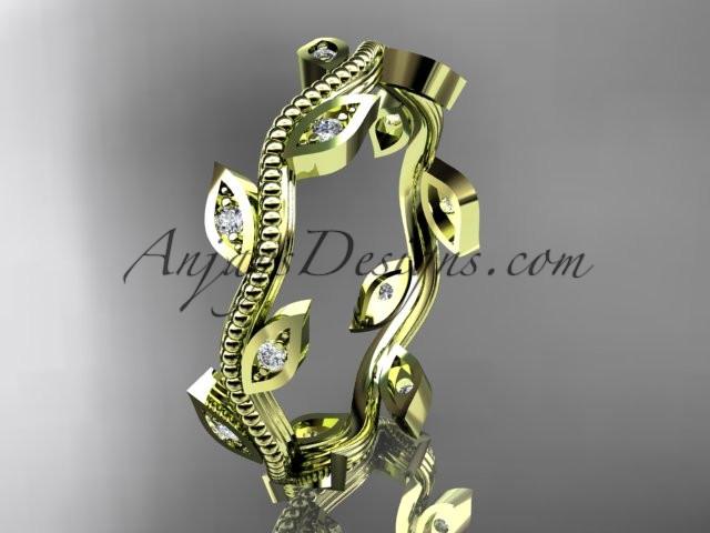14k yellow gold diamond leaf and vine wedding ring, engagement ring, wedding band ADLR1B - AnjaysDesigns