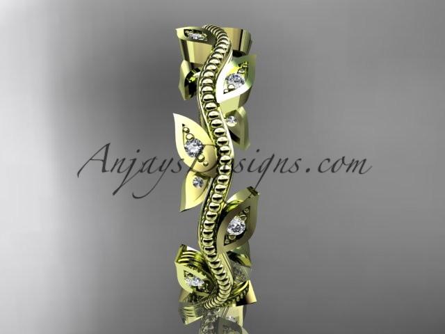 14k yellow gold diamond leaf and vine wedding ring, engagement ring, wedding band ADLR1B - AnjaysDesigns