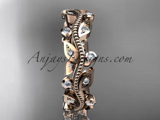 14kt rose gold diamond leaf and vine wedding ring,engagement ring,wedding band ADLR1B - AnjaysDesigns
