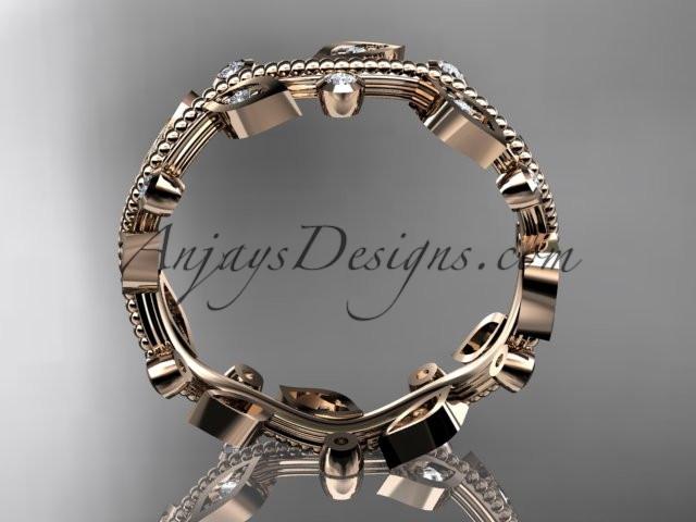14kt rose gold diamond leaf and vine wedding ring,engagement ring,wedding band ADLR1B - AnjaysDesigns
