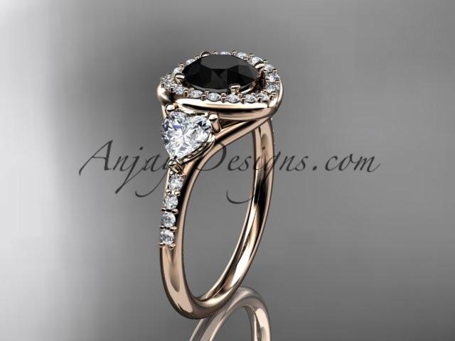 14kt rose gold diamond unique engagement ring,wedding ring with a Black Diamond center stone ADLR201 - AnjaysDesigns