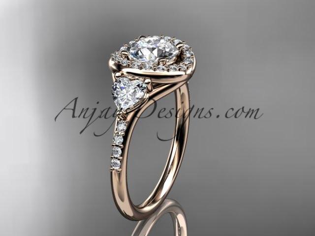 14kt rose gold diamond unique engagement ring,wedding ring with a "Forever One" Moissanite center stone ADLR201 - AnjaysDesigns