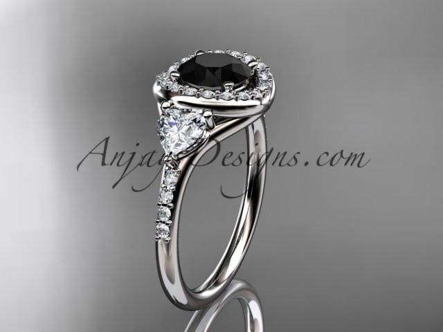 14kt white gold diamond unique engagement ring,wedding ring with a Black Diamond center stone ADLR201 - AnjaysDesigns