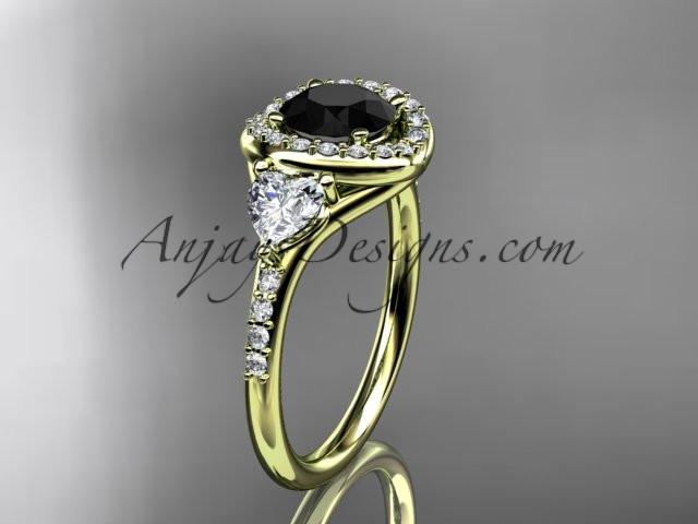 14kt yellow gold diamond unique engagement ring,wedding ring with a Black Diamond center stone ADLR201 - AnjaysDesigns