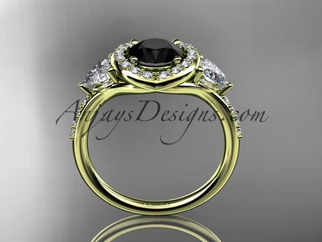 14kt yellow gold diamond unique engagement ring,wedding ring with a Black Diamond center stone ADLR201 - AnjaysDesigns