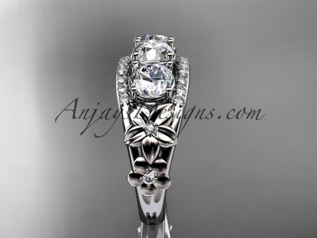 Platinum diamond flower 3 stone Forever One Moissanite wedding ring ADLR203 - AnjaysDesigns