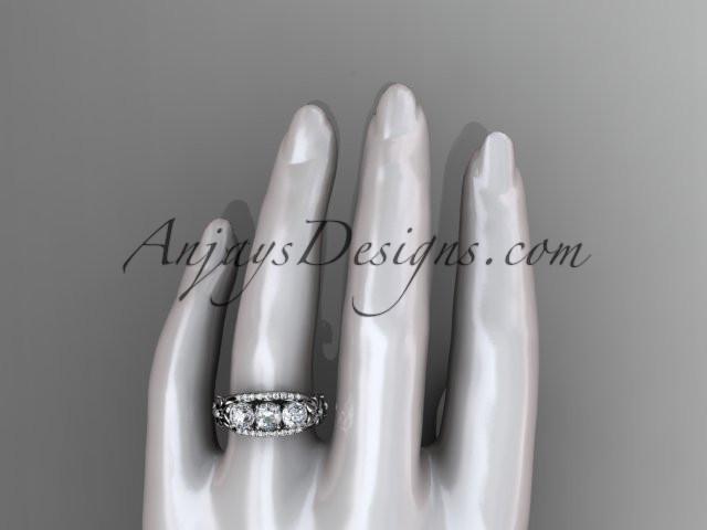 Platinum diamond flower 3 stone Forever One Moissanite wedding ring ADLR203 - AnjaysDesigns