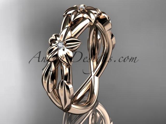 14kt rose gold diamond leaf wedding ring, engagement ring, wedding band ADLR204 - AnjaysDesigns