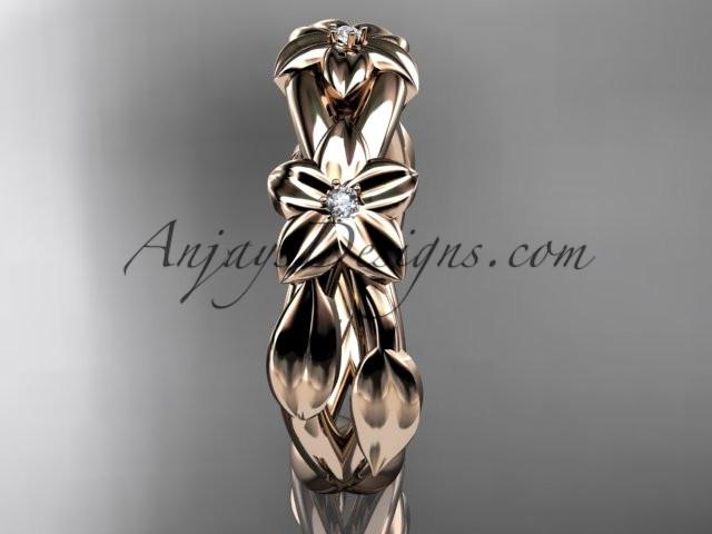 14kt rose gold diamond leaf wedding ring, engagement ring, wedding band ADLR204 - AnjaysDesigns