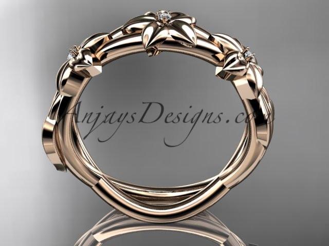 14kt rose gold diamond leaf wedding ring, engagement ring, wedding band ADLR204 - AnjaysDesigns