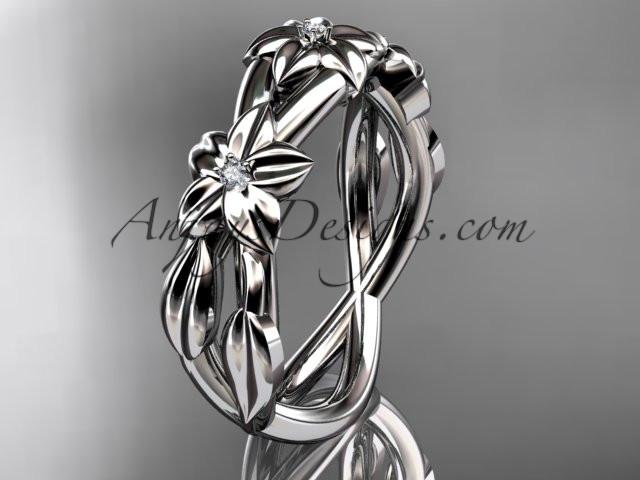 Platinum diamond leaf wedding ring, engagement ring, wedding band ADLR204 - AnjaysDesigns