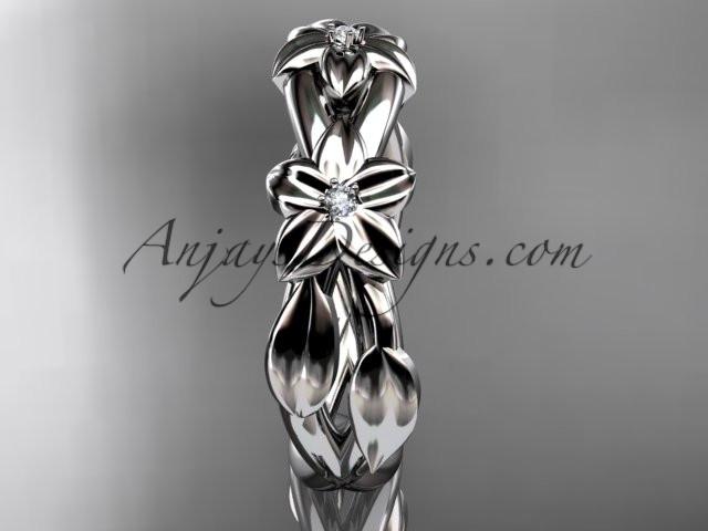 14kt white gold diamond leaf wedding ring, engagement ring, wedding band ADLR204 - AnjaysDesigns