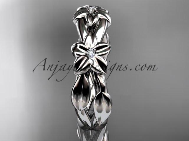 Platinum diamond leaf wedding ring, engagement ring, wedding band ADLR204 - AnjaysDesigns