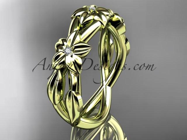 14kt yellow gold diamond leaf wedding ring, engagement ring, wedding band ADLR204 - AnjaysDesigns