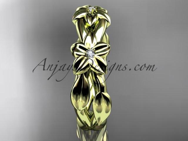 14kt yellow gold diamond leaf wedding ring, engagement ring, wedding band ADLR204 - AnjaysDesigns