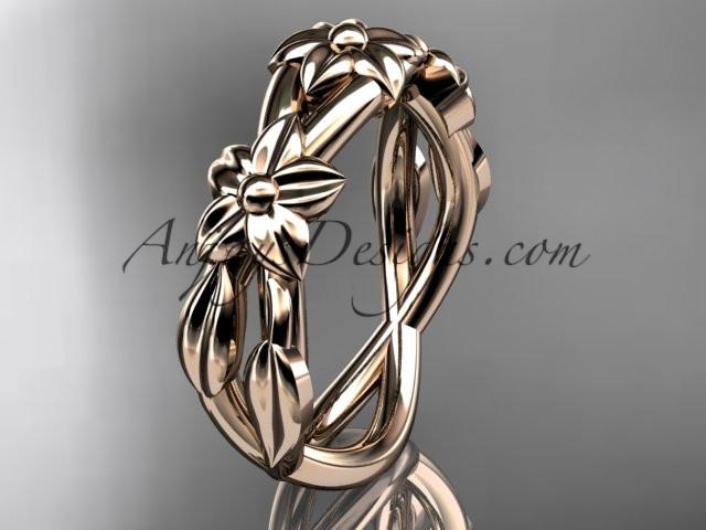14kt rose gold leaf and flower engagement ring, wedding band ADLR204G - AnjaysDesigns