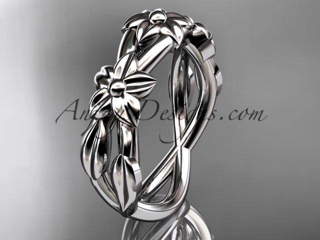 14kt white gold leaf and flower engagement ring, wedding band ADLR204G - AnjaysDesigns